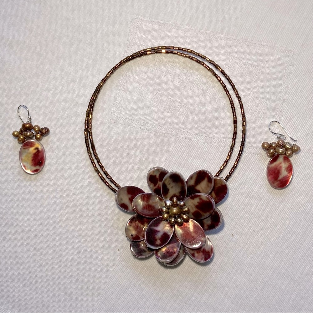 Handmade wraparound bead necklace with matching earrings